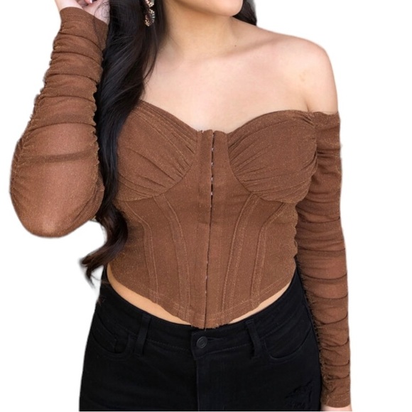 ⭐️2/$20 Privy Privately Privileged Toffee Sparkle Ruched Bustier Corset Top - Picture 2 of 11